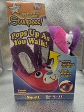 Stompeez Sz small 9-11 kids purple bunny slippers ears pop up when they walk New