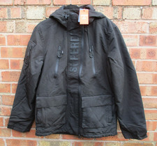 Superdry Jacket Coat Hooded Ultimate Windcheater Zip Pockets Black Large 40" New