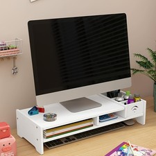Computer Desktop Monitor Stand Laptop TV Display Screen Riser Shelf White UK