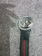 Gucci Vintage Black With Green And Red Canvas Belt