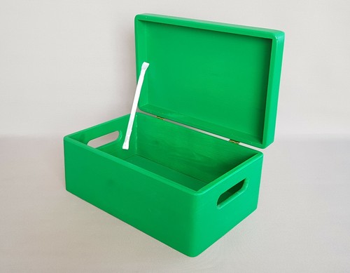 Green wooden box storage chest - green,