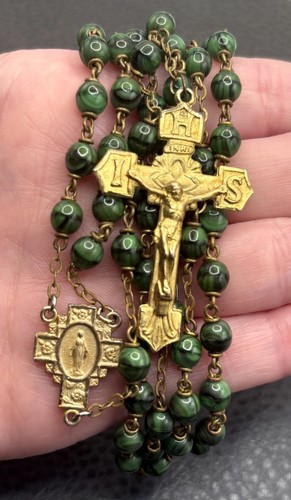 Vintage catholic rosary green - vintage,
