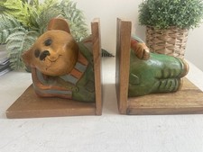 VINTAGE Wooden Carved Teddy Bear Bookends Book End 