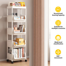 5 Tier Storage Trolley Cart Kitchen Utility Rolling Rack Tray Shelf On Wheels UK