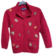 Tulchan Pure Wool Knitted Cardigan Red Autumnal Embroidered Size S But More XS