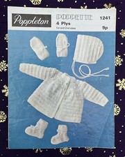 Vintage Knitting Pattern Poppleton 1241 - Baby Matinee Set 0-5 & 6-12 Mths 4ply