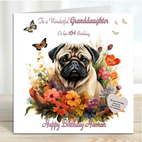 Personalised birthday card pug - personalised,