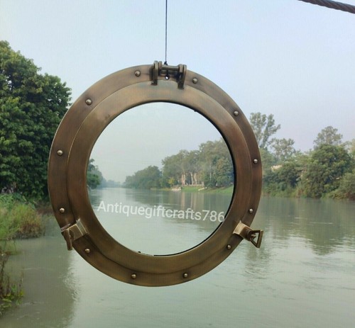 Brass porthole mirror wall - 12",