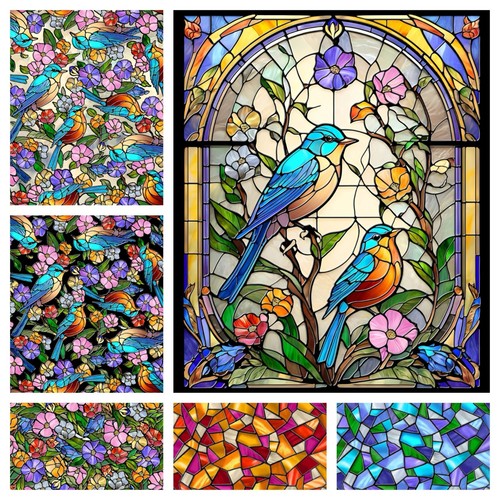 Sunlit birds stained glass - sunlit,