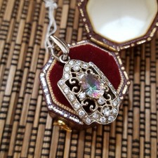 925 Sterling Silver Necklace, Multicoloured Mystic Topaz Pendant, Art Deco Style