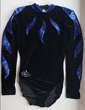 MILANO girl 8-9 years 28" BLACK blue velour long sleeve gymnastics dance LEOTARD