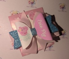 Handmade Evie Pig Peppa Pig Glitter Hair Bow Clip