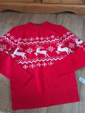 Boohoo Man Red Knitted Christmas Jumper Size Medium Tall, (B17)