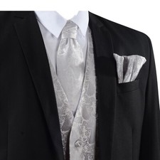 Men's Paisley Waistcoat Vest + Tie + Pocket Square Handkerchief Set Wedding