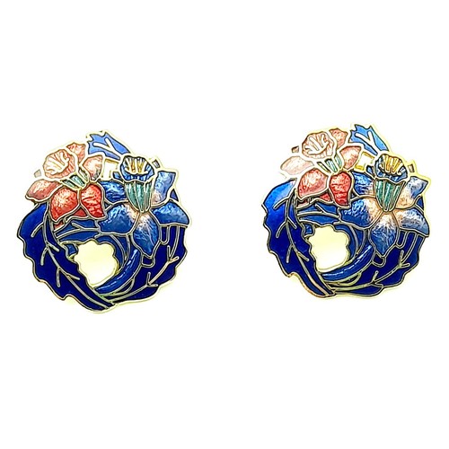 Vintage enamel flower earrings - vintage,