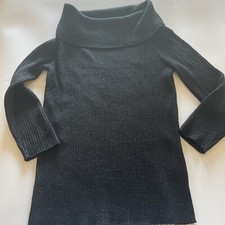 Cable & Gauge Womens Roll Cowl Neck Jumper M 10 12 Black 3/4 Sleeve Sparkle Rib