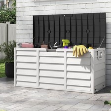 XL Outdoor Storage Box Garden Patio Chest Container Tools Cabinet w/ Wheel & Lid