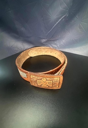 Vtg brown tooled leather aztec - vtg,