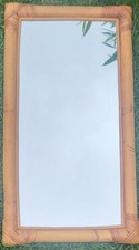 Vintage Bamboo Rattan Mirror Wicker Bohemian Cane Boho Mid Century Rectangle 