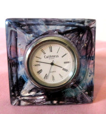 CAITHNESS BLUE / PURPLE  SWIRL DESIGN PYRAMID CLOCK WORKING / PAPERWEIGHT