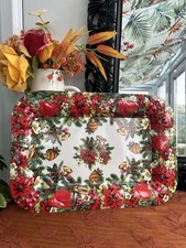 Vintage 80s Retro Christmas Serving Tray Festive Baubles Decorations Kitsch Red