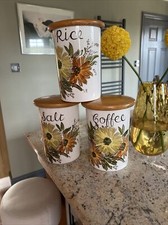 3 x Retro Storage Jars Crown Devon Fieldings RICE COFFEE SALT