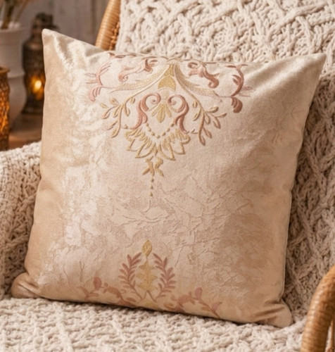 Champagne pink damask cushion - pink,
