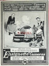 G E STUDDY WW1 Cartoon 'ENSIGNETTE' Camera ADVERT #6- Small Antique 1917 Print