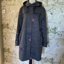 Boden Grey Pink Owl Pattern Fleece Lined Hooded Jacket Coat UK14 Women’s