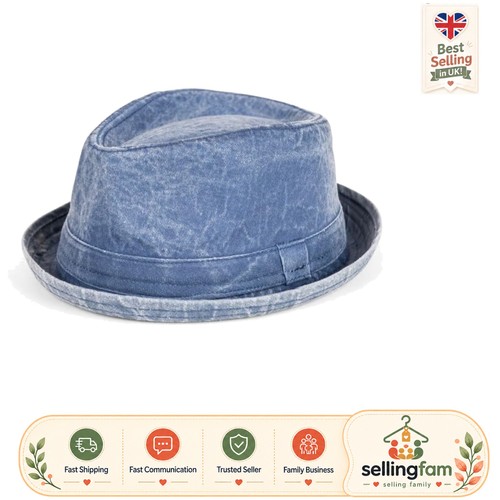Men blue vintage fedora hat - men's,