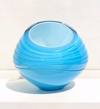 Royal Doulton Blue Studio Art Cased Glass Votive Tea Light Candle Holder Vase