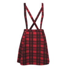 LADIES NEW TARTAN PRINT SKIRT WITH DETACHABLE BRACE'S SIZES 8-20 IN RED OR BLACK
