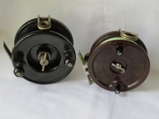 TWO ALLCOCKS AERIALITE FISHING REELS WITH LINE GUIDES 3 3/4 AND 4"