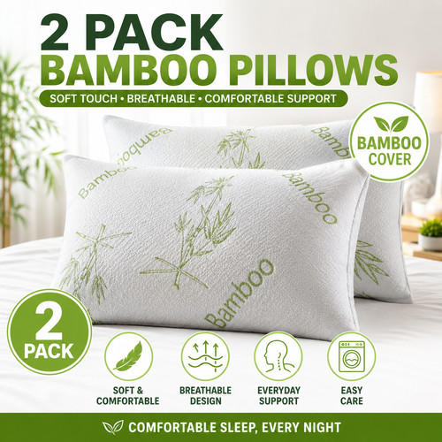 Luxury pair bamboo bed pillows - bed,
