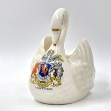 VTG ATLAS HERALDIC CHINA- CRESTED CHINA SWAN POSY HOLDER/ VASE- GOREBRIDGE CREST