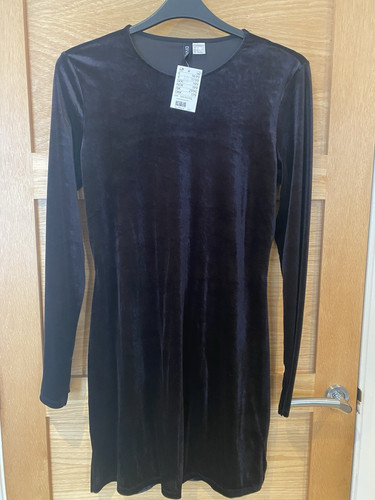 Black velvet mini dress - black,