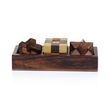 Puzzle Games (3 -in- 1) 3D Wooden Brain Teasers - Gift Box - Fun Adults & Kids