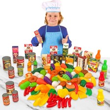Play Food Set for Kids Kitchen 120 PCS Pretend Grocery Toys Fruits Vegetables