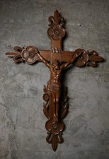 French Carved Wooden Crucifix Large Antique