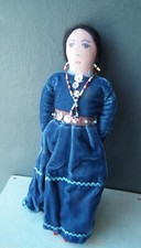 Vintage cloth doll Native American Navajo 10" handmade folk blue velvet dress