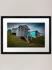 Beach huts framed art print - beach,