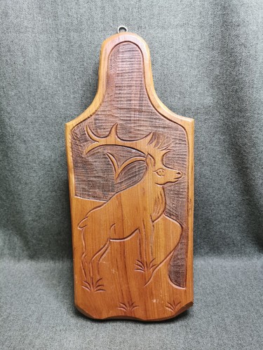 Vintage hand carved wood stag - carved,