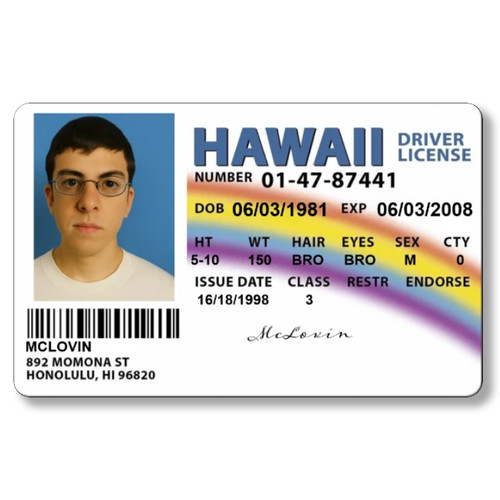 Mclovin novelty fake driving - fake,