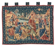 Vintage French Medieval Astronomy Scene Printed  Wall Hanging Tapestry 110x91 cm