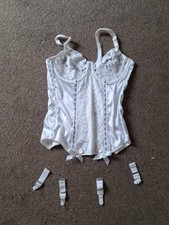 White Floral Lacy Corset Burlesque Basque Bustier Shaper Overbust Lingerie 36 D