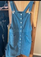 WAREHOUSE cornflower blue cord pinafore dungaree dress 16 needlecord corduroy