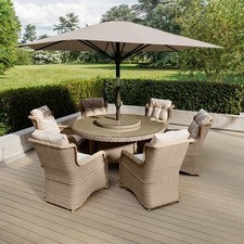 6 Seater Beige Rattan Round