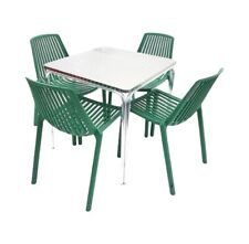 Green Garden Patio Set – Square Aluminium Table & 4 Green Stacking Chairs