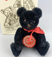 Hermann Teddy Original Miniature Bear  - Black Mohair - 12cm Boxed -  W. Germany