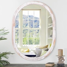 JJUUYOU Oval Wall Mirror Bathroom Mirror of Wood Frame Wall Mounted Oval Mirror